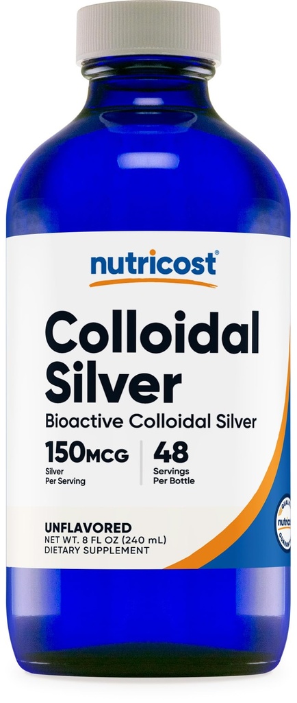 Nutricost Colloidal Silver 8oz - Cobalt Blue Glass Bottles, Bio-Active Colloidal Silber