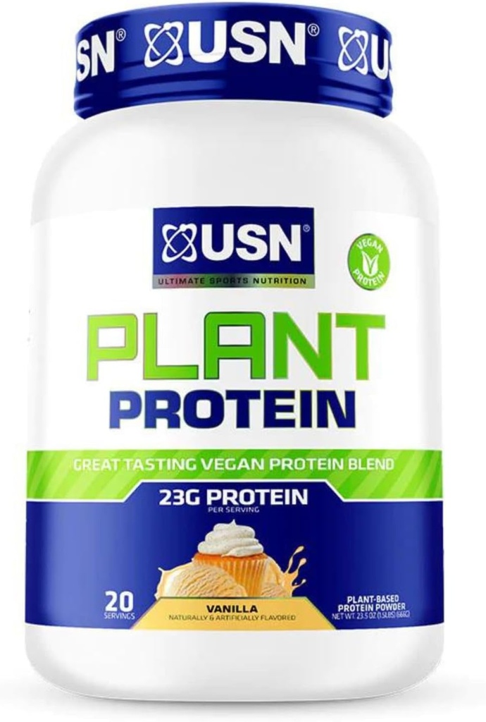 USN Nutrition Vegan Plant Protein Powder | Pea, Brown Rice, & Kürbis Seed Protein Blend | 23g Protein, Sugar Free, Great Tasting | 1.5lbs (Vanilla)