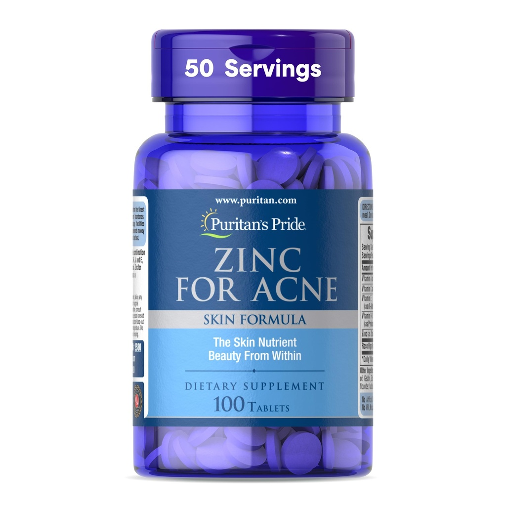 Puritan's Pride Zink für Akne Haut Formel mit Vitaminen C, B-6, A und E für Männer und Frauen, Nahrungsergänzungsmittel für klare gesunde Haut, Immunsystem, Zellteilung und Wachstumsunterstützung, 100 Tabletten