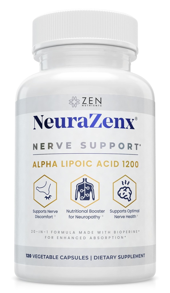Zen Nährstoffe NeuraZenX Nerve Support & Peripheral Neuropathie Support Supplement mit 1200mg Alpha Lipoic Acid (ALA), Benfotiamin, L-Carnitin und Turmeric
