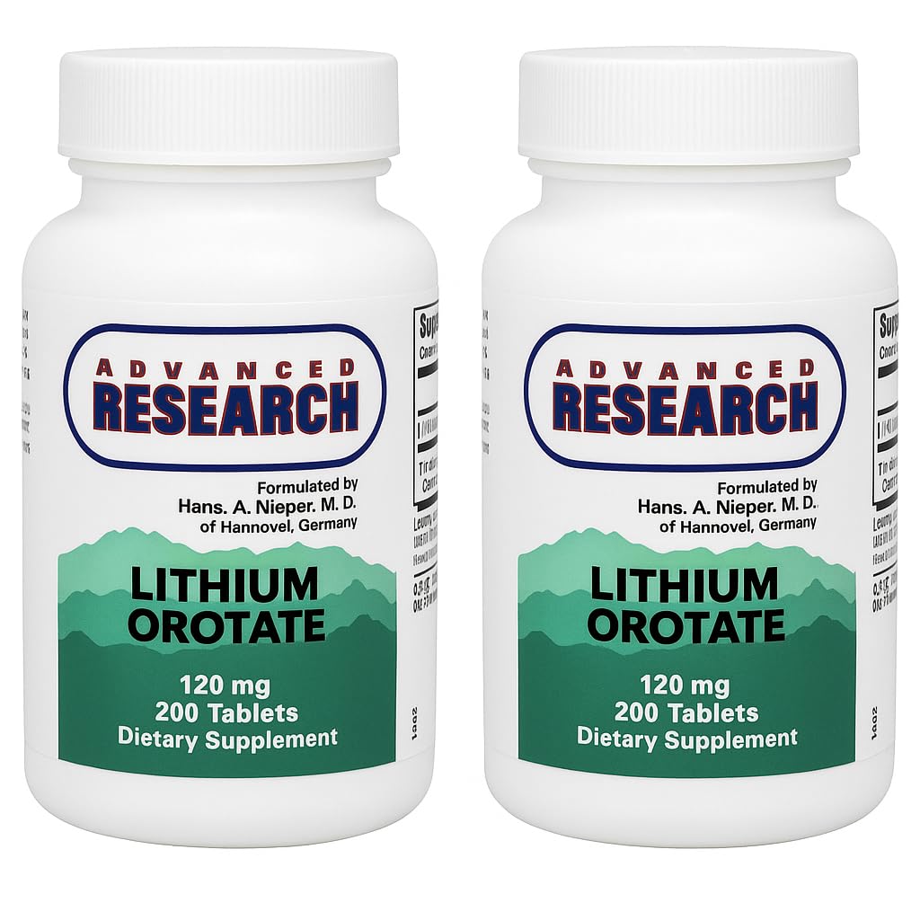 Porteurs d'éléments nutritifs Recherche avancée Orotate de lithium 120 Mg 200 Comprimés (paquet de 2)