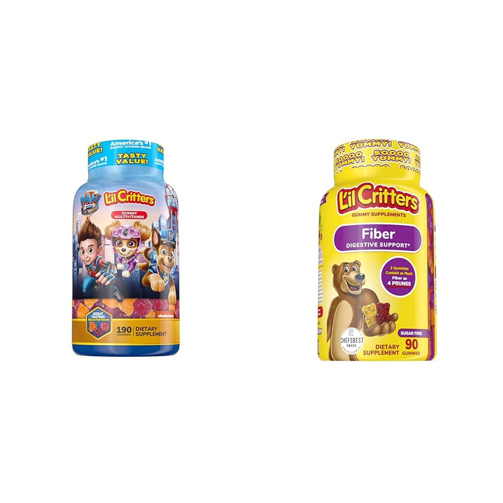 L'il Critters Paw Patrol Vites Multivitamine pour les enfants, 190 Gummies et L'il Critters Fiber Gummy Supplément pour les enfants, 90 Gummies