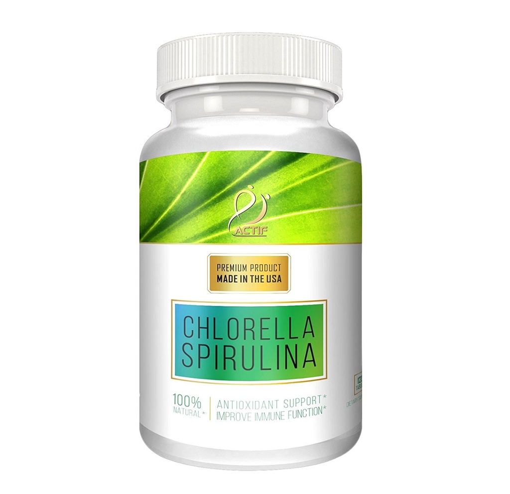ACTIF 100% Ocean Cleaned Organic Chlorella und Spirulina, Non-GMO, Best Detox und Vegan Ernährungsergänzung, Made in USA - 120 Tabletten
