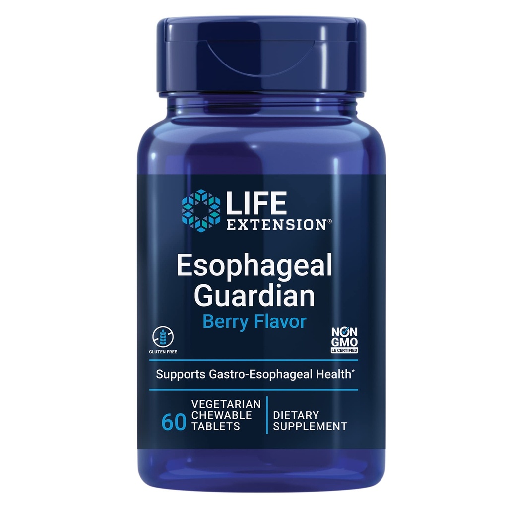 Prolongation de vie Gardien de l'oesophage, acide alginique, bicarbonate de potassium, obtenir un soulagement long-durant de la détresse gastrique, végétarien, non-OGM, sans gluten, 60 comprimés à croquer végétariens