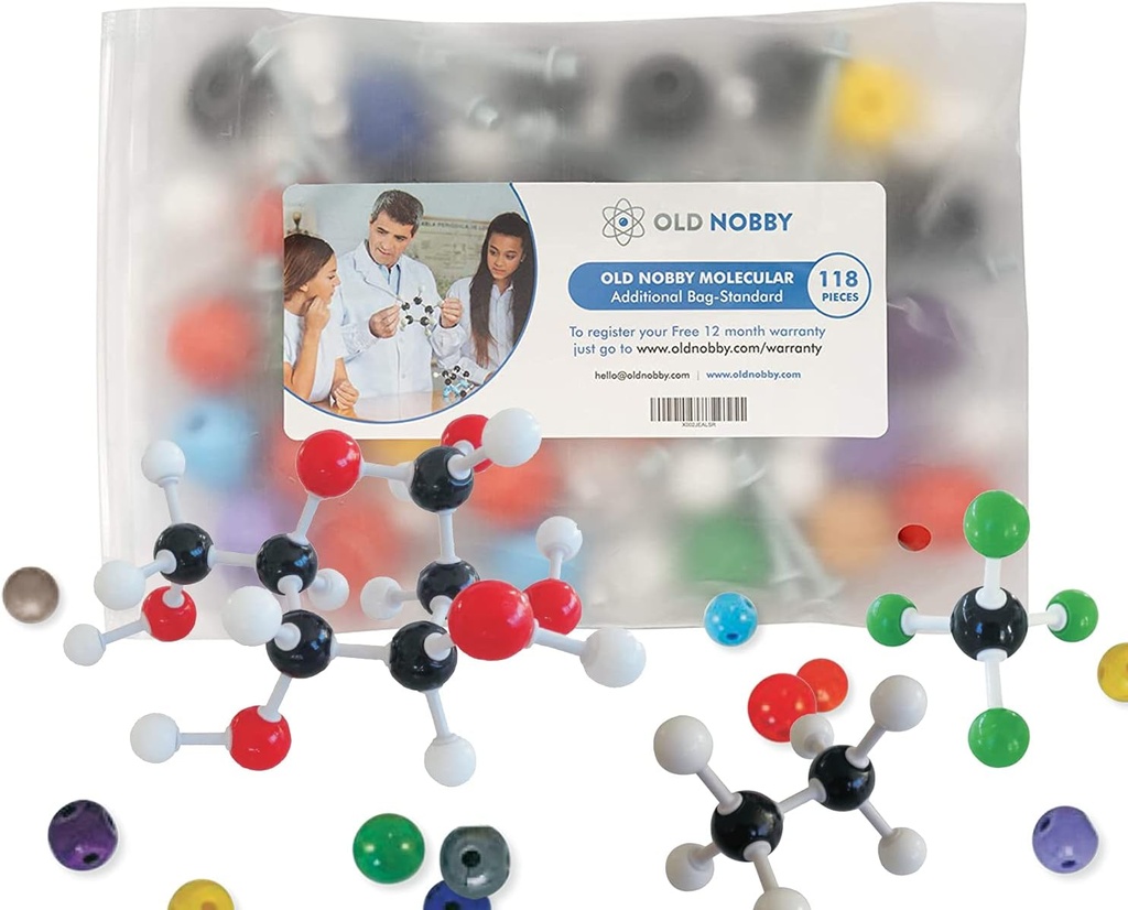 Old Nobby 118-Piece Supplementary Chemistry Molecular Model Kit - Bauen Sie 3D-Strukturen für Studie, Lehre und Lab-Nutzung - dauerhafte Atome und Bindungen, einfache Montage mit tragbaren Speichergehäuse