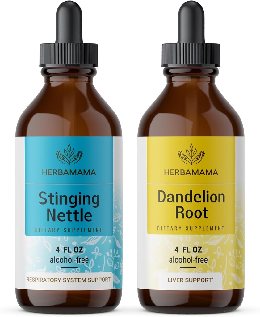 HERBAMA Herbal Liquid Drops Kit - Bundle of Stinging Nettle & Dandelion Root Tincture 4 fl oz - Vegan, Non-GMO, Zucker & Alkoholfrei - 2 Pack
