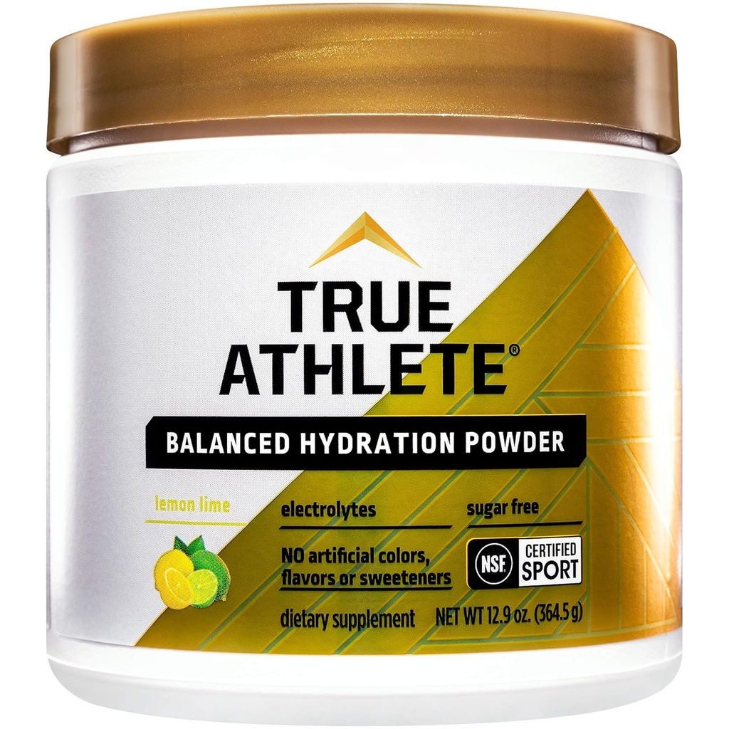 Vrai poudre d'hydratation équilibrée d'athlète, citron Lime Saveur, favorise l'hydratation avant l'exercice, facile à mélanger, NSF certifié pour le sport (12.86 Ounces Poudre)