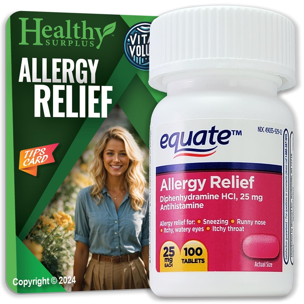 Healthy Surplus® Vital Volumes Tipps Card & Equate Allergy Relief Diphenhydramine HCL, 25 mg 100 Tabletten Bundle