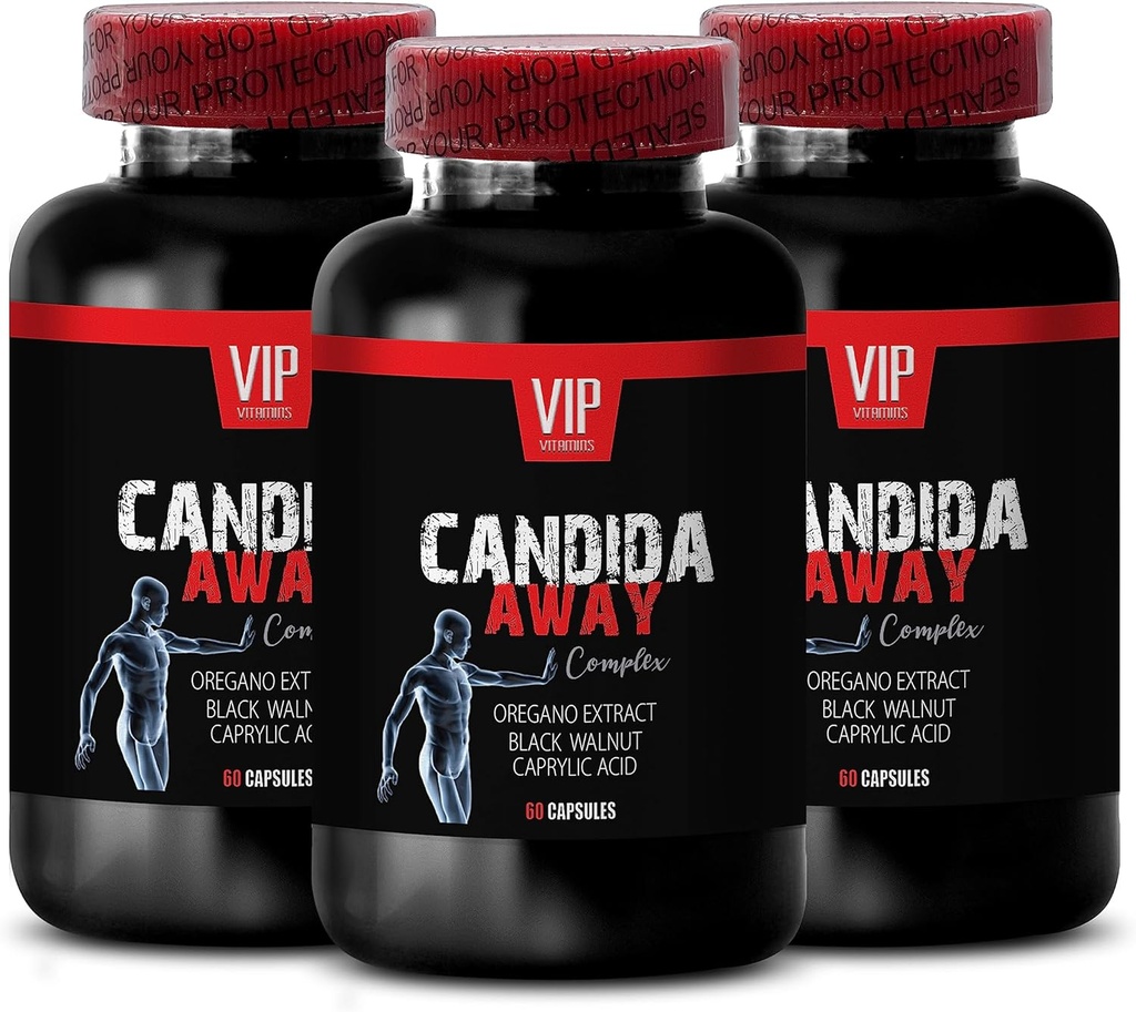 schwarzer Walnuss-Extrakt, Darmflora-Komplex-Prozess - CANDIDA AWAY COMPLEX - Aloe Vera Blatt-Extrakt, Caprylsäure, Immun-Booster, Oregano Öl-Kapseln organische Superstärke - 3 Bot 180 Caps
