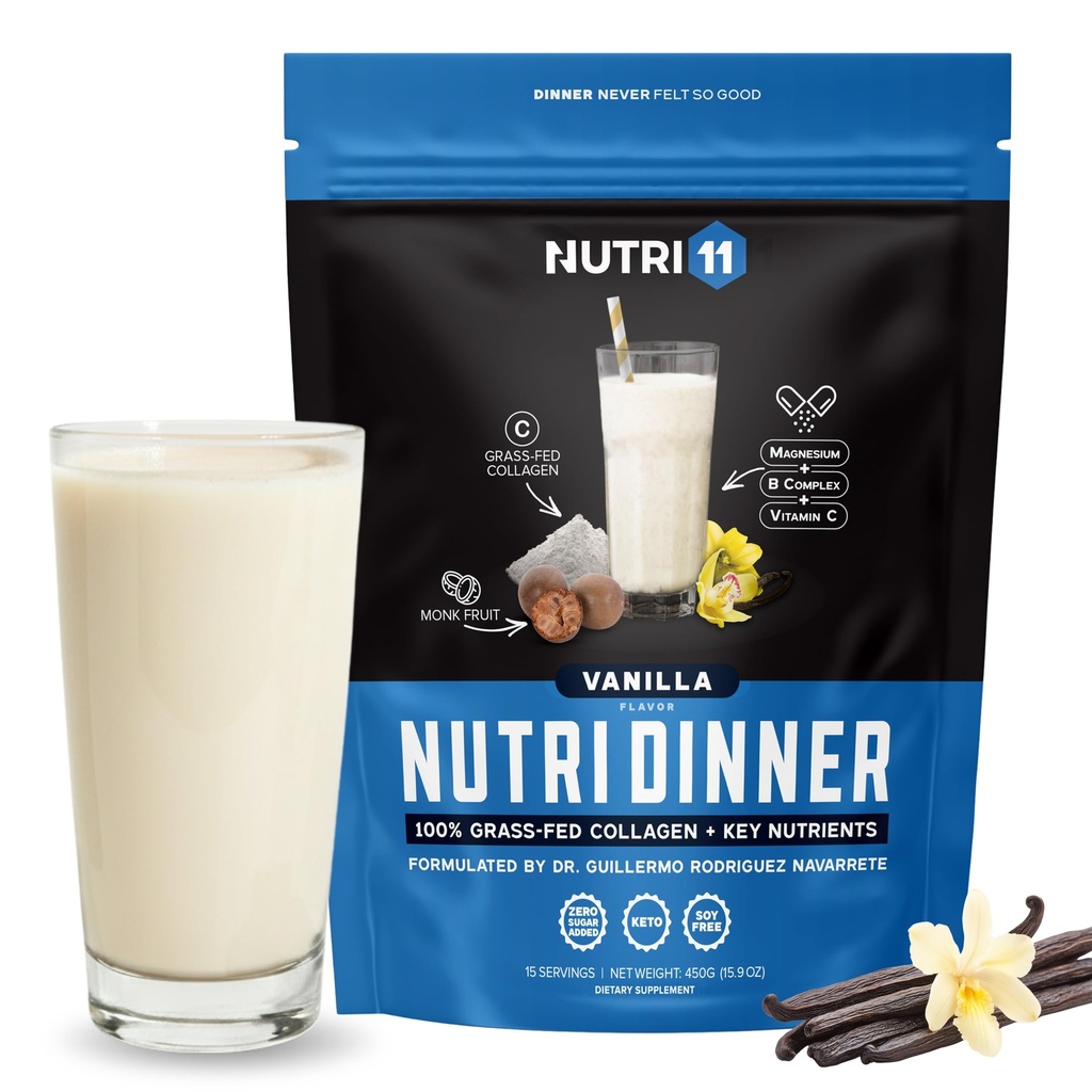 NutriDinner von Nutrillermo | Grass-Fed Collagen Protein Powder | Collagen mit Magnesium B-Vitamins | Collagen Supplement für Schlaf und Erholung (14,9, Vanille)