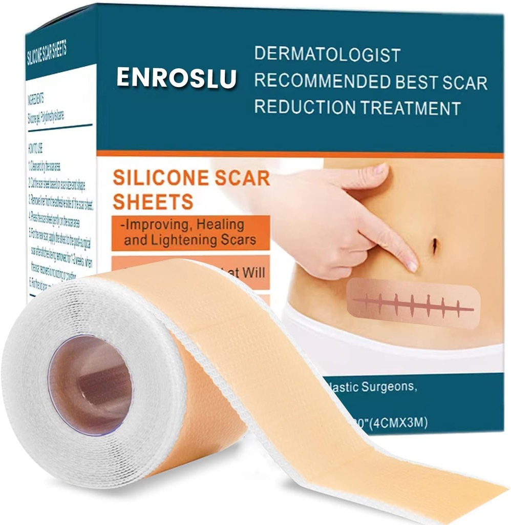 Upgrade Silicone Scar Sheets (1.6" x 120"- 3 Meter), Medical Grade Silicone Scar Tape, Scar Removal Strips für Akne, Burn Scars C-Section & Keloid Surgery Nars Sheets Behandlungsblätter