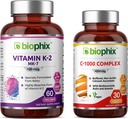 Biophix Vitamin K2 MK-7-100 mcg 60 - Kostenlose Vitamin C-1000 30 Tabletten - Unterstützt starke Knochen Immungesundheit