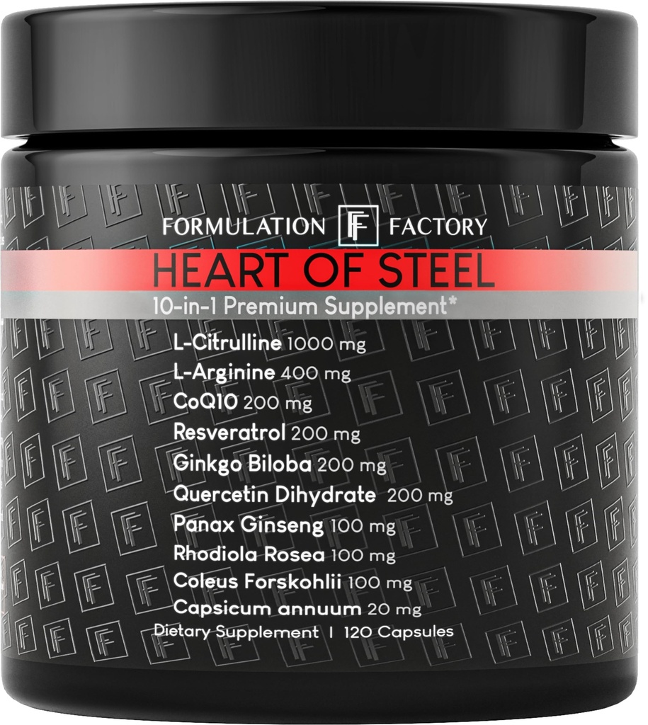 Formulierung Fabrikherz von Stahl: 10-in-1 Metabolic Maximizer Nitric Oxid Supplement, Blutdruckunterstützung, L Arginin, L Citrulline Natural PreWorkout: Energiemanagement 120 Count