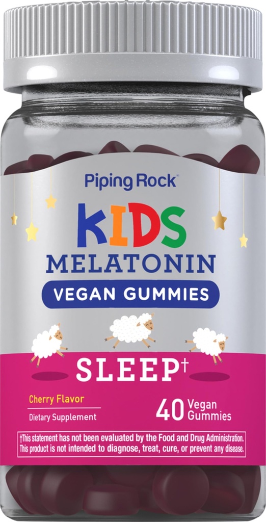 Piping Rock Kids Melatonin Gummy 1mg | 40 Gummie | Kirsche Flavor | Vegan, Non-GMO, Gluten Kostenlose Ergänzung
