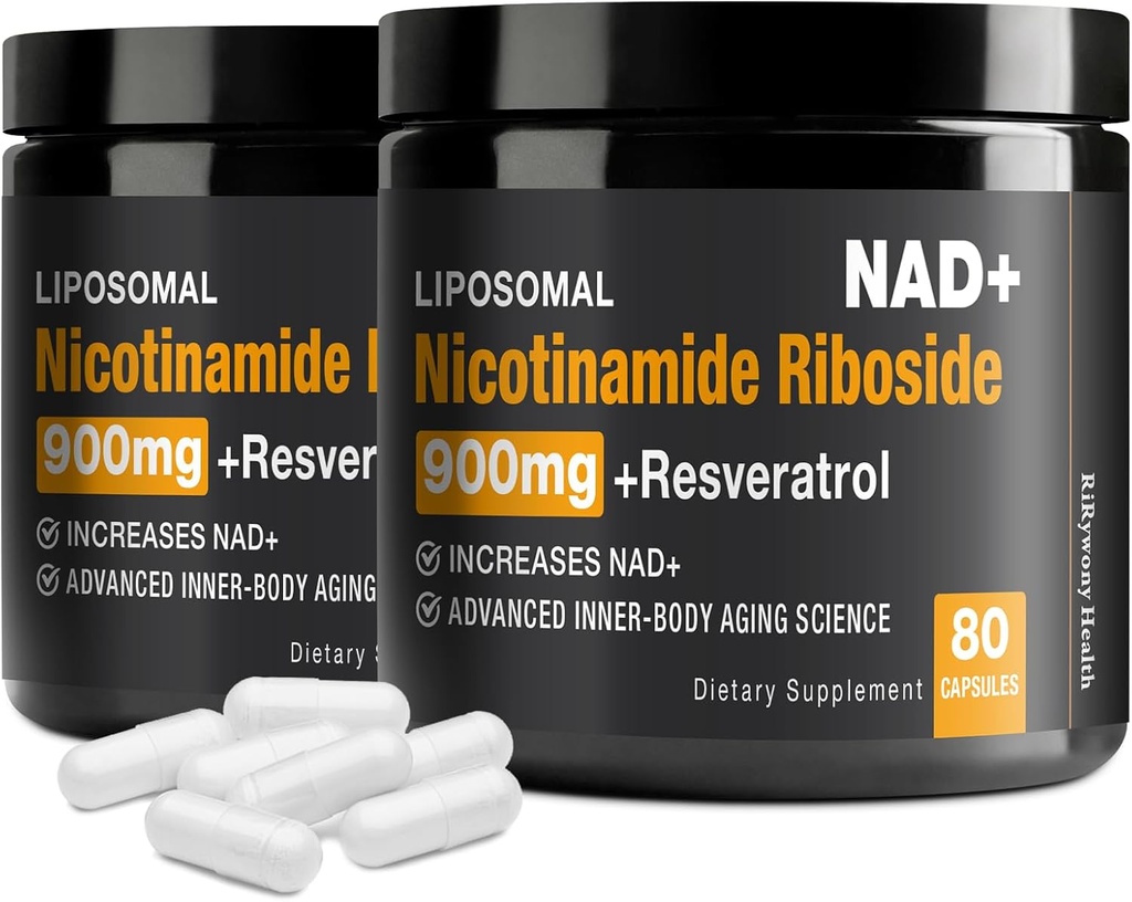 NAD Ergänzung - NAD+ mit Nicotinamid Riboside (NR) und Resveratrol Quercetin 900mg Pure Organic NAD Plus für Cellular Repair Healthy Aging Brain Function (2 Pack)