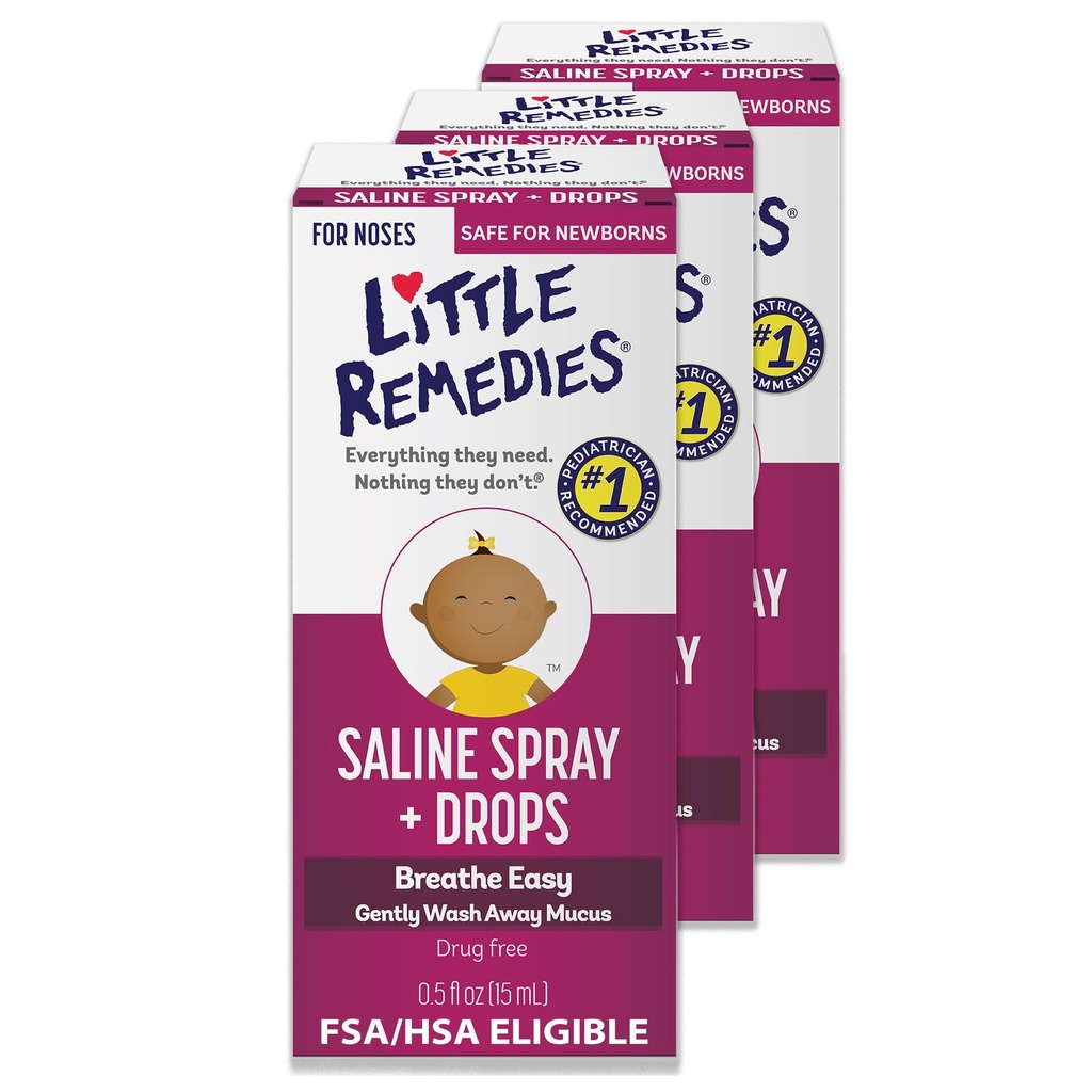 Kleine Heilmittel Steril Baby Saline Nasenspray und Tropfen, sicher für Neugeborene, um Stuffy und Dry Noses, 0.5 Fl Oz, Pack von 3 zu lindern