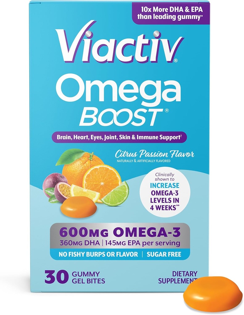 Viaktiv Omega 3 Fischöl Gummi. WPA DHA Ergänzung für Herz-Gesundheit und Gehirn-Gesundheit, 30 Zucker freie Gummy Vitamine, 1pc Servieren