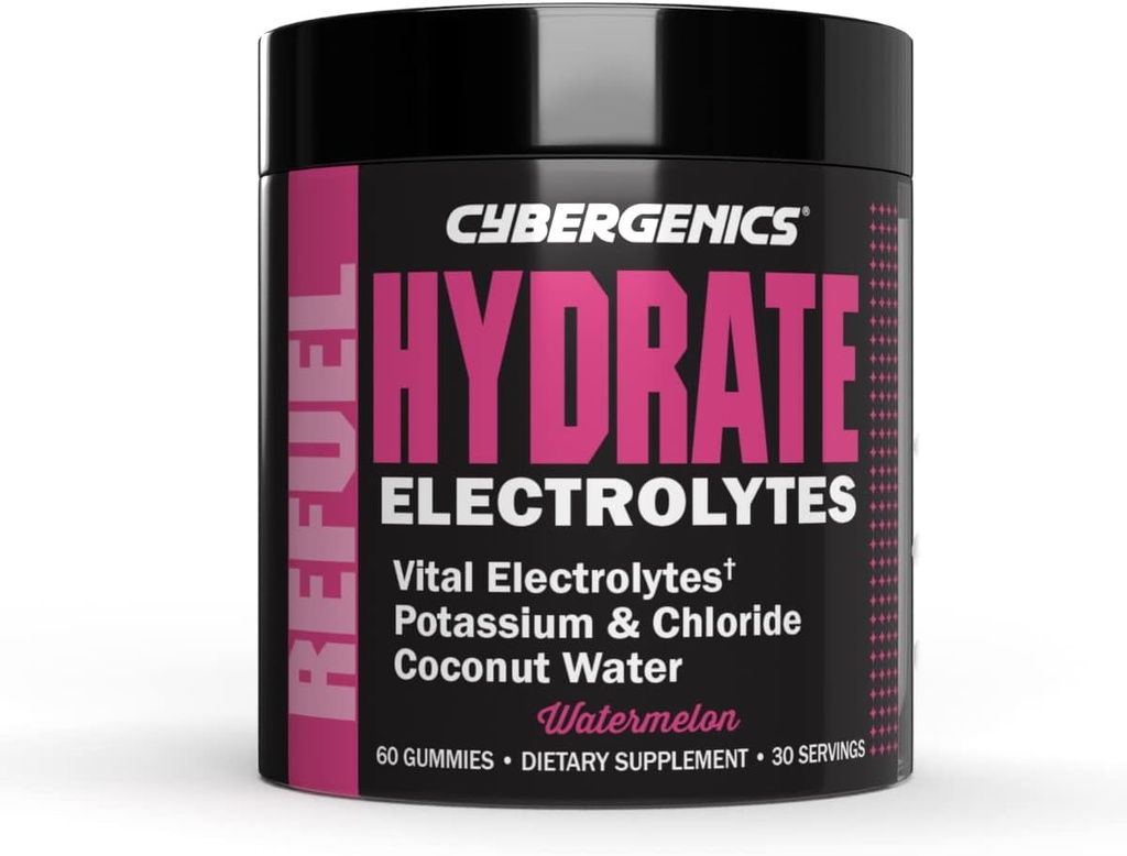 Hydrate-Gummien, Vital-Elektrolyten, unterstützt Erholung, unterstützt Hydration, mit Kokoswasser, Kalium & Chloride, Cellular Hydration, Watermelon Flavor, 60 Gummis, 30 Servietten