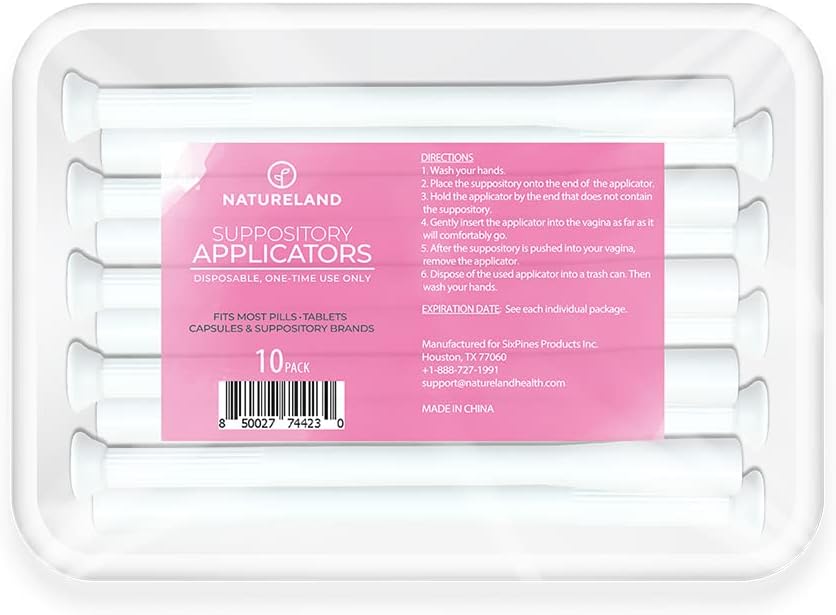 Natureland [10 Pack] Vaginal Suppository Applicators for Women, Soft Tip Auxiliary Tool for Pills, and pH Balance Tablet Suppositories, Individually Wrapped (Large tip applicators)