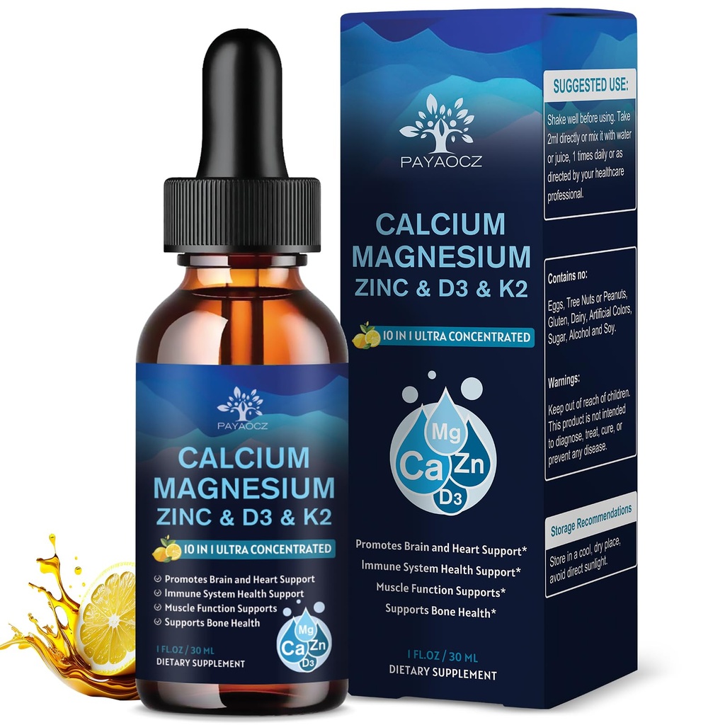 (2 Pack) 10 in 1 Magnesium Calcium Zinkergänzung mit Vitamin C D3 K2, Glycinat Mag Vegan Liquid Drops Plus L-Theanin Boron Sea Moss Extract, Immununterstützung, Knochen, Sleep & Leg Cramps, 1 Fl Oz