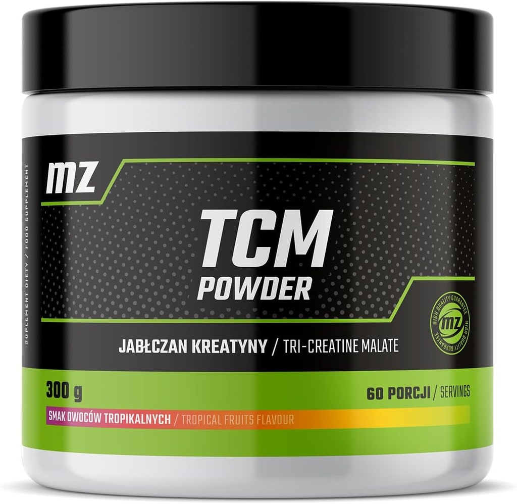 TCM Pulver 300g - Kreatin Malat 5000 mg pro Servierung - 60 Servierungen pro Packung - Tropische Früchte Geschmack - Diät-Ergänzung für verbesserte körperliche Leistung - von MZ