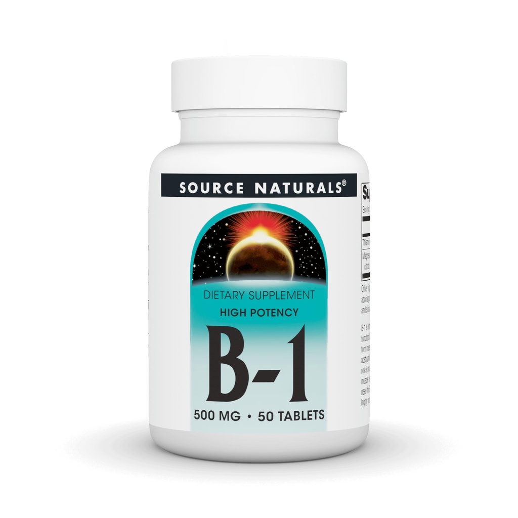 Source Naturelle Vitamine B-1 Thiamine 500mg - Haute puissance, 500mg - 50 comprimés