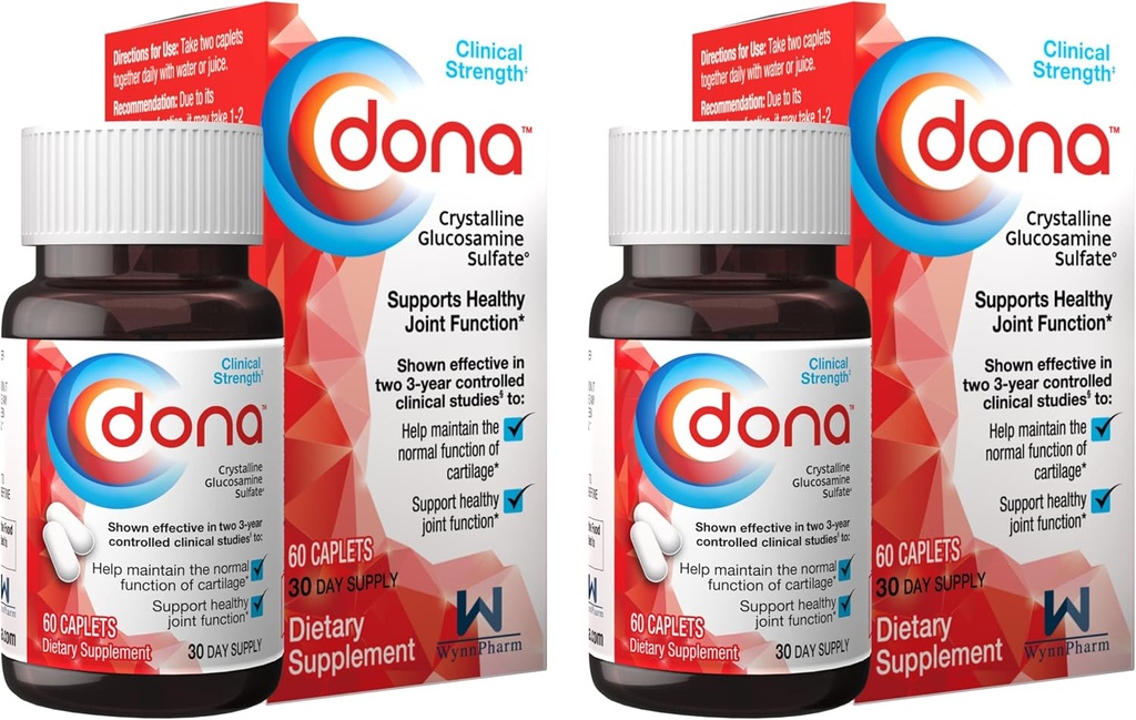 Dona Crystalline Glucosamine Sulfat, 750 Mg, Joint Supplement Pills für Knie Comfort & Joint Health Support, 750 Mg, 60 Count (2 Pack).