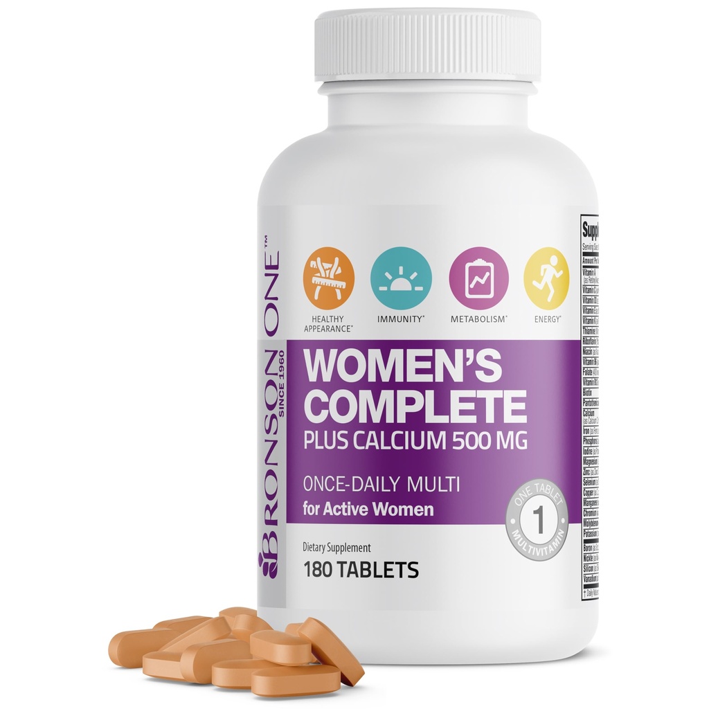 Bronson ONE Daily Women’s Complete Multivitamin Multimineral Einmal täglich Multi für aktive Frauen, 180 Tabletten