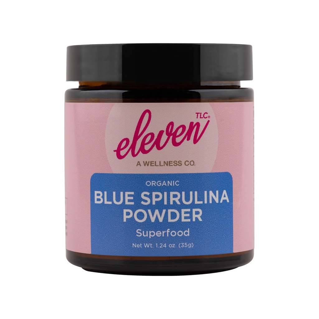 Onze TLC, Poudre de Spiruline Bleue Biologique, Sans Aromatisant, Superfood, Vitamines + Minéraux, Espirulina Azul en Polvo, Protéines végétales, Non-OGM, Bocal en Verre Non Messy, 1.24 Ounce 35 portions