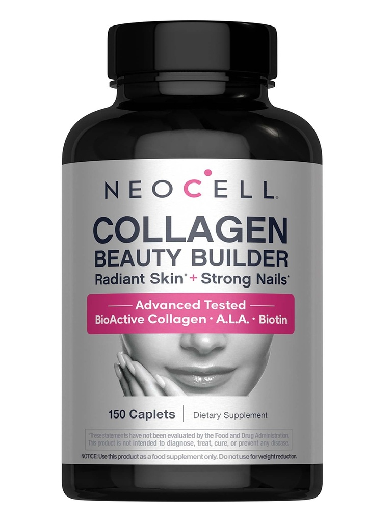 NeoCell Collagen Beauty Builder | 150 Caplets | Grass Fed BioActive Peptides | with Biotin and Hyaluronic Acid | Radiant Skin & Strong Nails Supplement