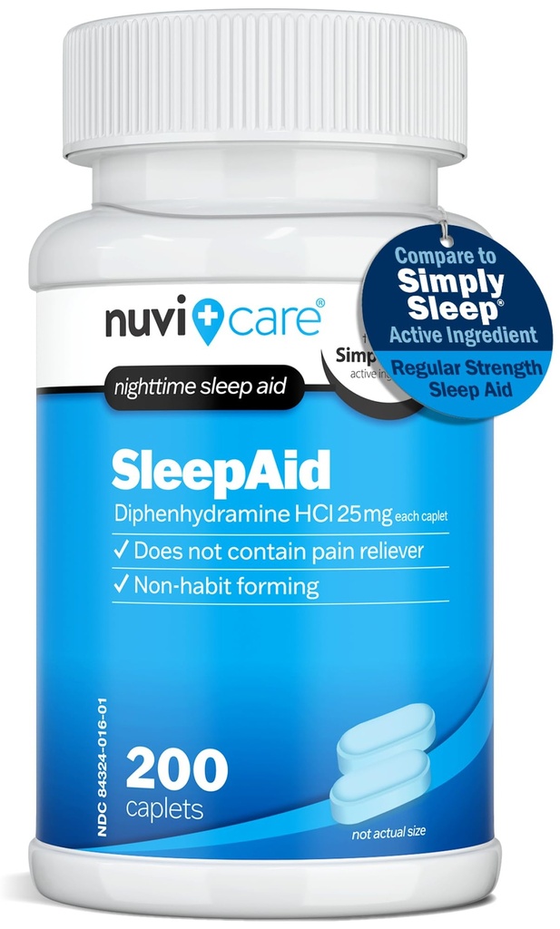 Nacht-Schlafhilfe mit Diphenhydramin HCl 25 mg - Nicht Habit Forming Regelmäßige Stärke Schlaf Pillen für Erwachsene - Enthält nicht Schmerz-Reliever - OTC Schlafhilfen für Erwachsene (200 Caplets)
