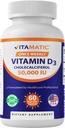 Vitamatic Vitamin D3 50.000 IU (als Cholecalciferol), Einmal wöchentlich Dose, 1250 mcg, 60 Veggie Kapseln 1 Jahr Versorgung, Progressive Formel Hilfe Vitamin D Defizite (60 Count (Pack von 1))
