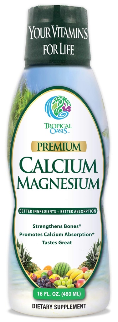 Tropical Oasis Liquid Calcium & Magnesium - Natürliche Formel w/ Unterstützung für starke Knochen - Flüssige Vitamine w/ Calcium, - 16oz, 32 Serv.