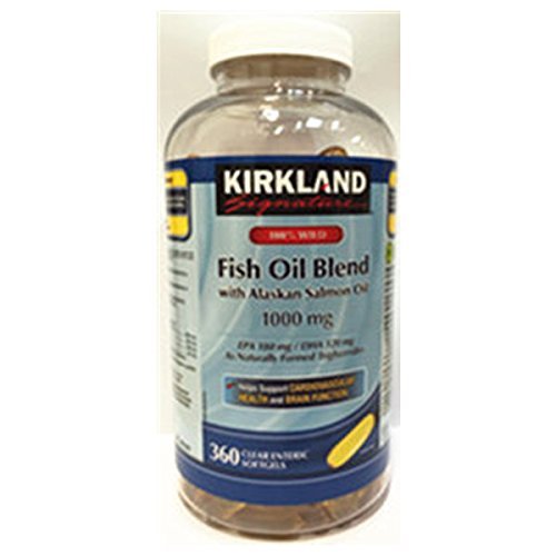 Kirkland Signature 100% Wild Fish Oil Blend mit Wild Alaskan Lachsöl 180 EPA 120 DHA 1000mg - 360 Enteric Softgels