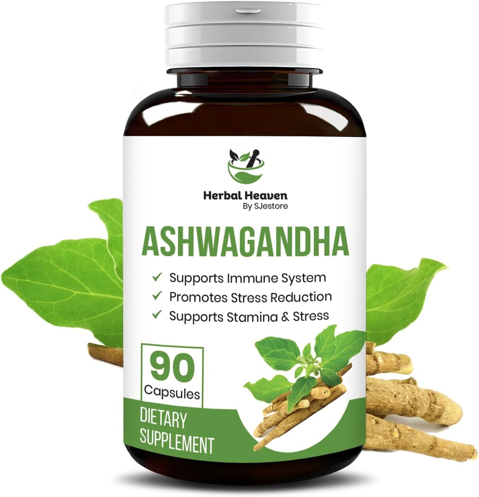 Kräuter Himmel Ashwagandha Kapseln 90 Count | Ashwagandha Pulver Kapseln für ultimatives Gesamt Wohlbefinden