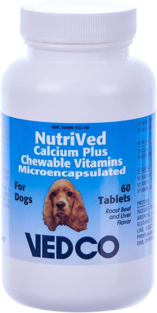 NutriVed Calcium Plus Kaubare Tabletten für Hunde (60 Count)