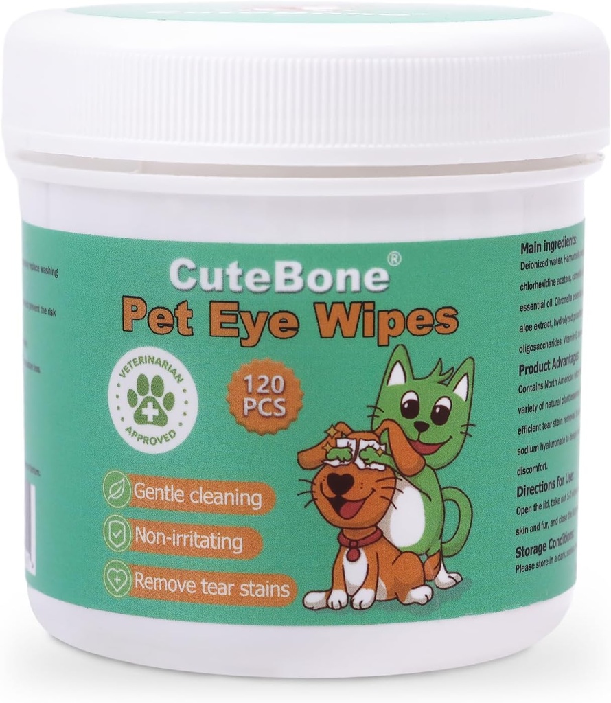 CuteBone Pet Eye Wipes 120 Count - Sanfte und wohltuende Augenreinigungs-Weibchen für Hunde und Katzen, Entfernt Schmutz, Tear Stains, und Debris, verhindert Augeninfektionen, natürliche Inhaltsstoffe, Safe und einfach zu bedienen