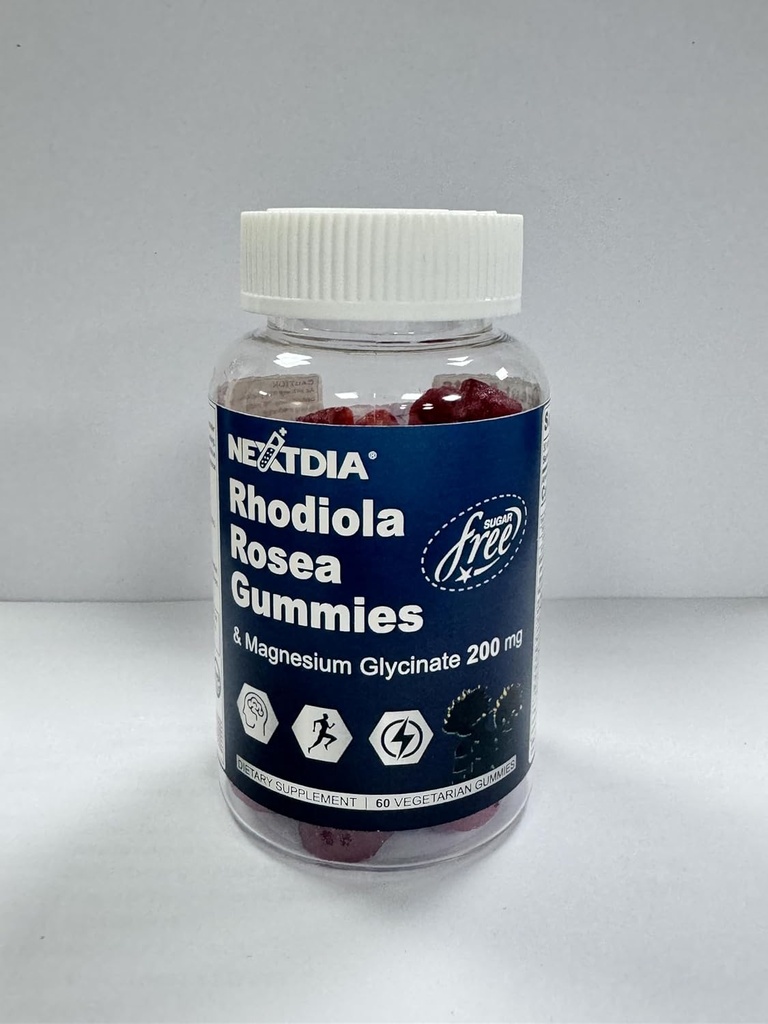 Sugar Free Rhodiola Rosea 500 mg Gummier Zusatz w/Magnesium, Ashwagandha