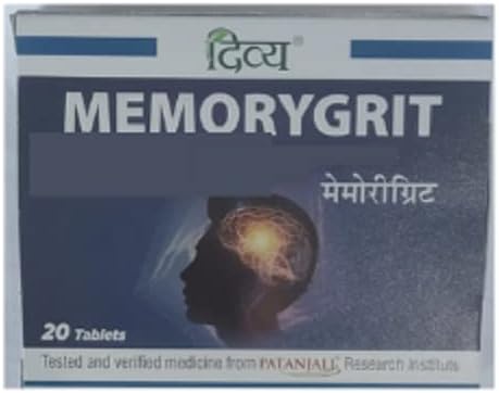 Patanjali Divya Memorygrit 20 Tablets Ayurveda-Ergänzung für Gedächtnisfokus und Gehirngesundheitsunterstützung (Pack von 1)