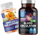 Number One Nutrition N1N Premium Blutzirkulationsergänzung mit [8 Leistungsstarke Kräuter & Vitamine] und Omega 3 6 9 + DHA Gummi, 2 Pack Bundle