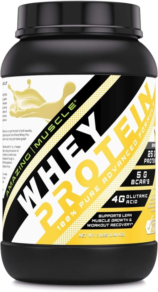 Erstaunliches Muskel 100% Whey Protein Pulver *Erweiterte Formel mit Whey Protein Isolate zusammen mit Ultragefiltertem Whey Protein Konzentrat (Banana, 2 Lb)