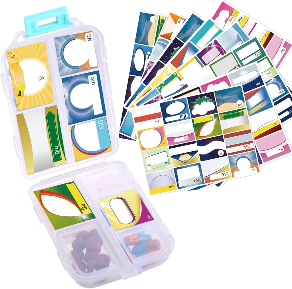 1Pack Travel Pill Organizer - 10 Komponenten Pille Case, Kompakte und tragbare Pille Box, Perfekt für On-The-Go Storage, Pillenhalter für Geldbeutel (Weiß mit 156 Aufklebern)