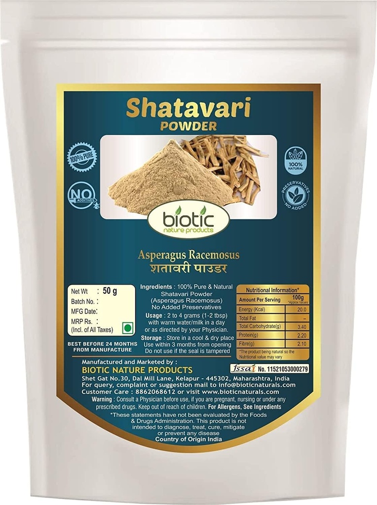 Poudre naturelle de Shatavari - Asperges Racemosus - Satavar Churna - Satavari Poudre - 50g