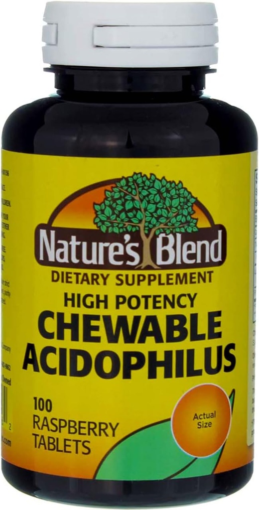Mélange naturel Acidophilus Flacon de framboise à croquer - 100 comprimés, boîte de 3