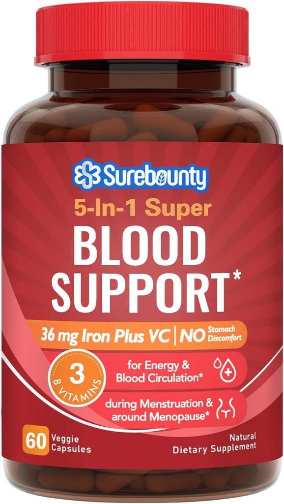Sanfte Eisen Ergänzung für Frauen Männer, Stomach Freundlich & Non-Constipating | Eisen Bisglycinat mit Vitamin C, Folate, B6 & B12 | Eisen Pillen für Blut & Energie Unterstützung | 60 Vegan Kapseln