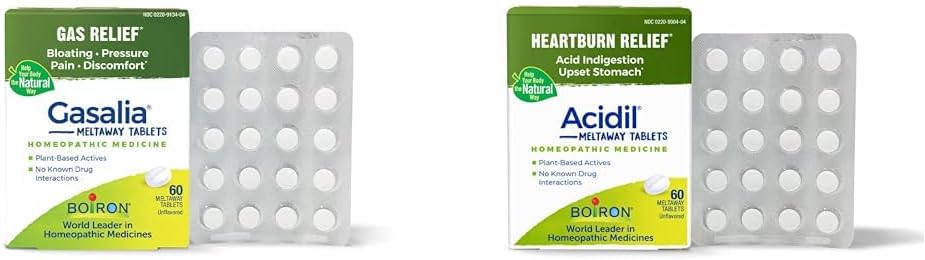 Boiron Gasalia Tablets und Acidil Tablets für Gas, Bloating, Säure Reflux, Sodbrennen, Verdauung und Upset Stomach Relief - 60 Count Jede