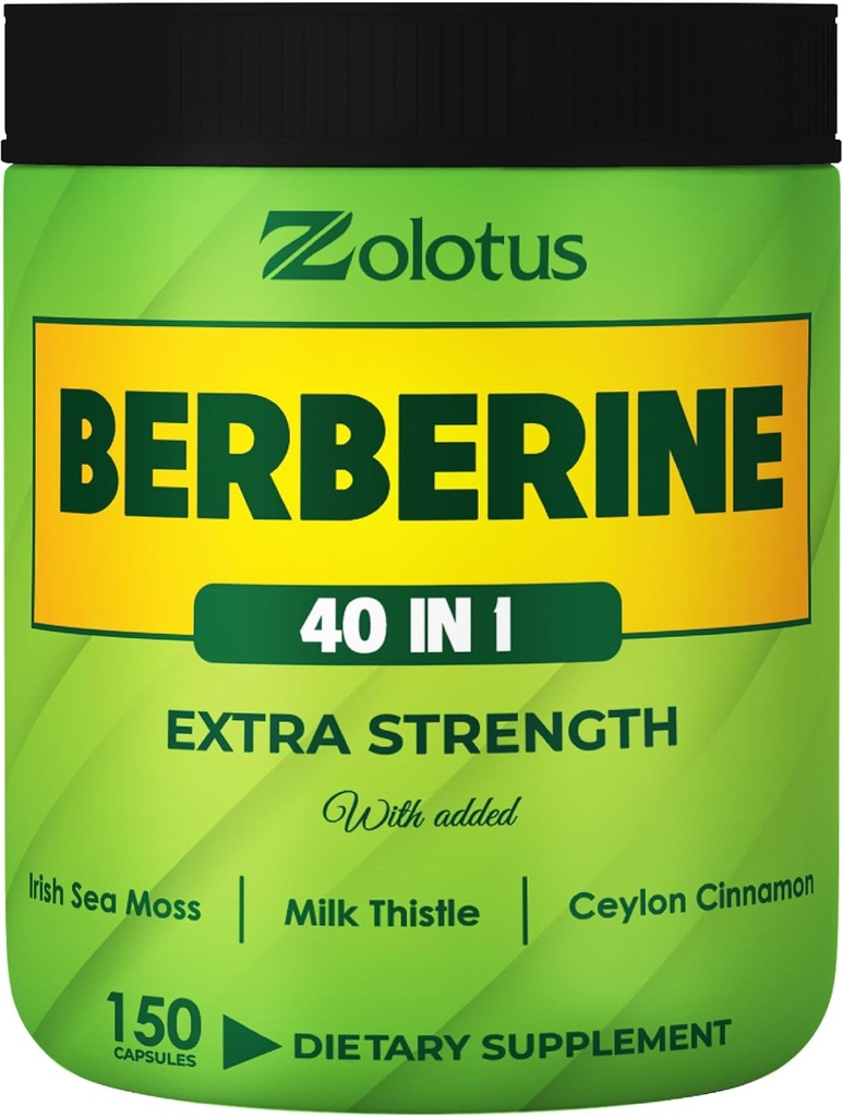 Zolotus Berberine Supplement 40 in 1, mit Sea Moss, Cinnamon, Milk Thistle, Apple Cider Essig, Quercetin für Verdauung, Immunsystem & Heart Health