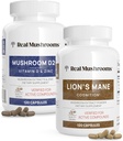 Vitamine D2, Zinc, Chaga, Reishi (120ct) et Lion's Mane (120ct) Bundle - Immunité et soutien cognitif, Zinc chélaté pour l'absorption améliorée - Vegan, sans gluten, non-OGM