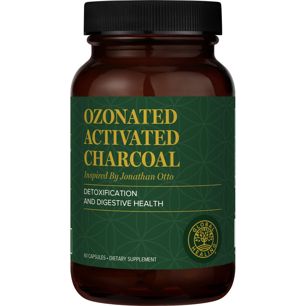 Global Healing Center - Ozoniertes Aktivkohlepulver - Advanced Digestive Detox that Adsorbs intern Unwanted Compounds - Hilft, Occasional Gas Discomfort - 60 aktivierte Charcoal Pillen