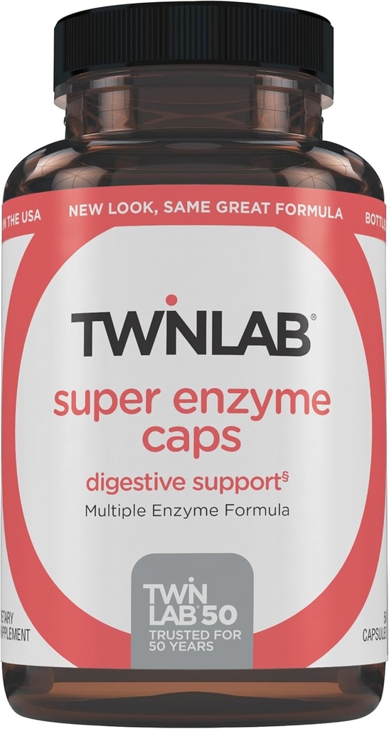 Twinlab Super Enzyme Caps - Verbrauchsergänzung mit Verdauungsenzymen - 50 Kapseln